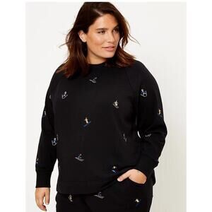 Lou & Grey Ski Cozy Cotton Terry Long Sleeve Black Sweatshirt Athleisure Sz XL